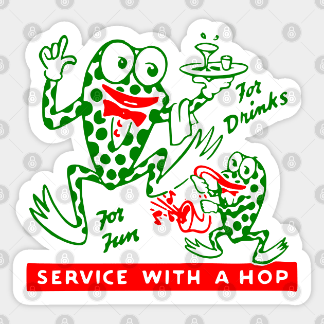 Vintage Matchbook Service With A Hop Funny Cartoon Frog Vintage Cocktail Lounge Matchbook Retro Fifties Restaurant Americana Sticker by Yesteeyear